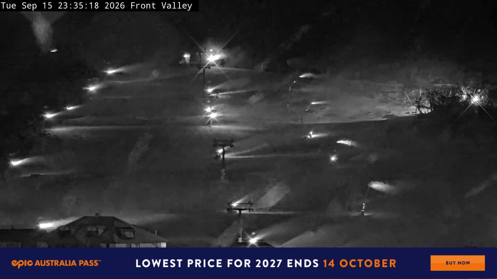 Perisher Front Valley webcam frame captured 15 September 2026 at 11:44 pm AEST