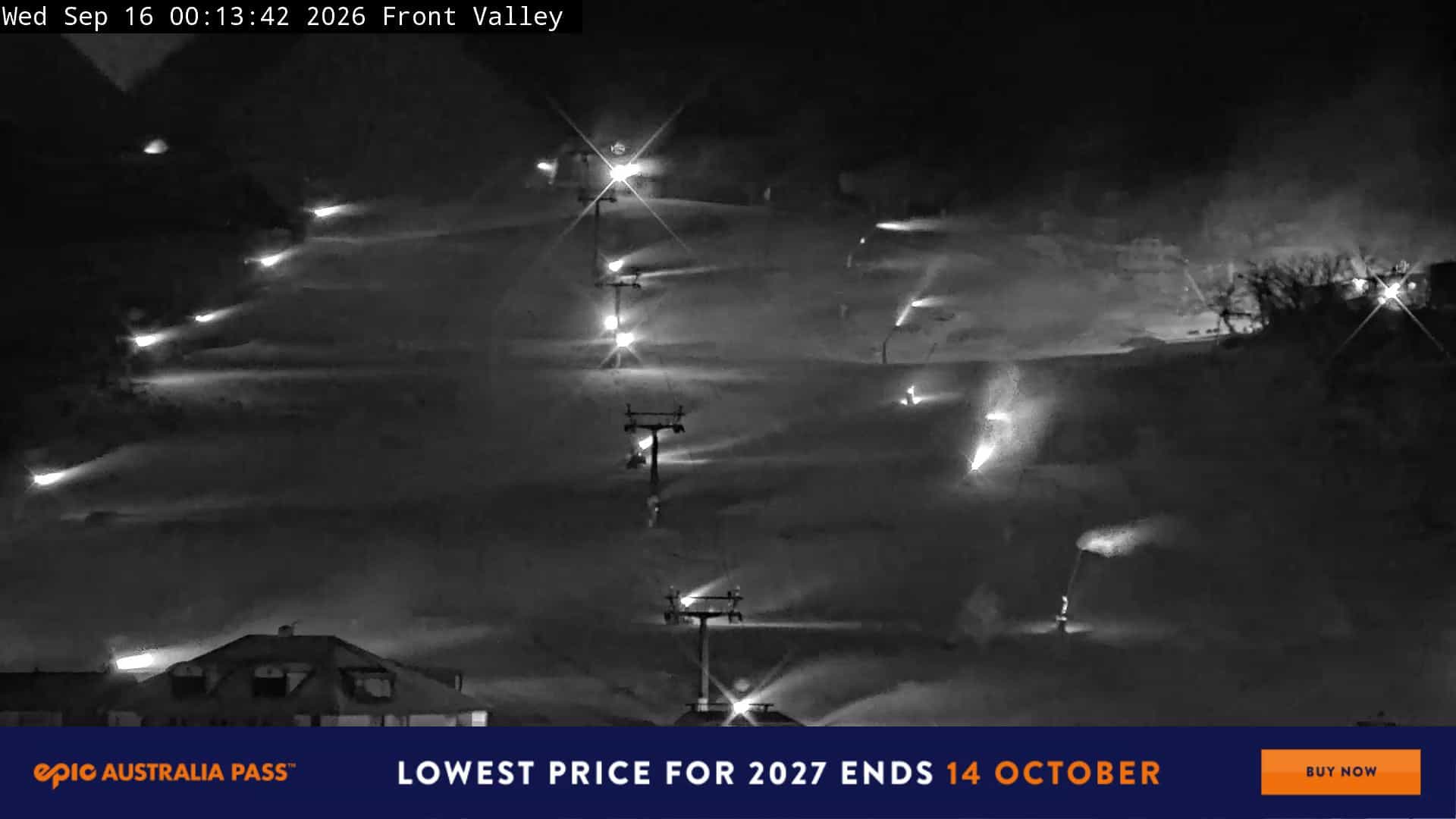 Perisher Front Valley webcam frame captured 16 September 2026 at 12:17 am AEST