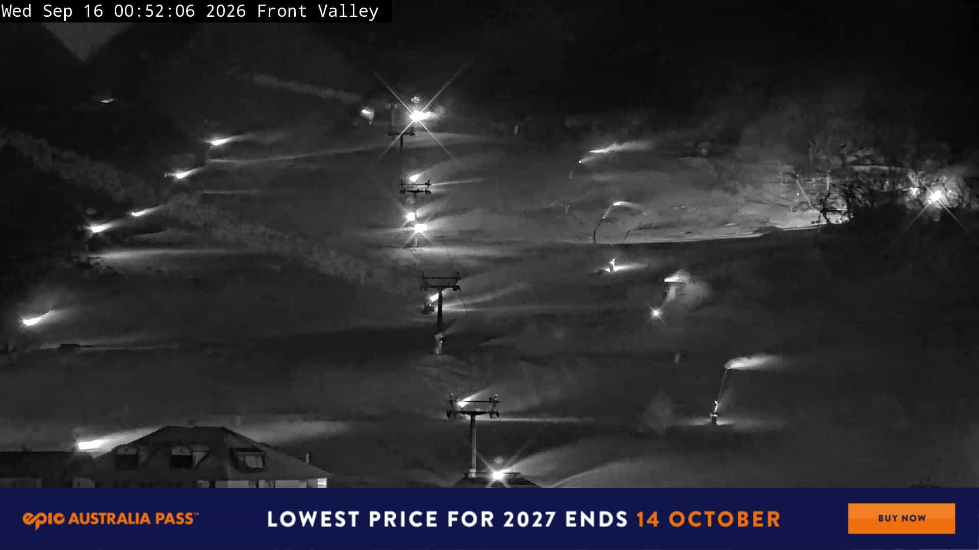 Perisher Front Valley webcam frame captured 16 September 2026 at 1:01 am AEST