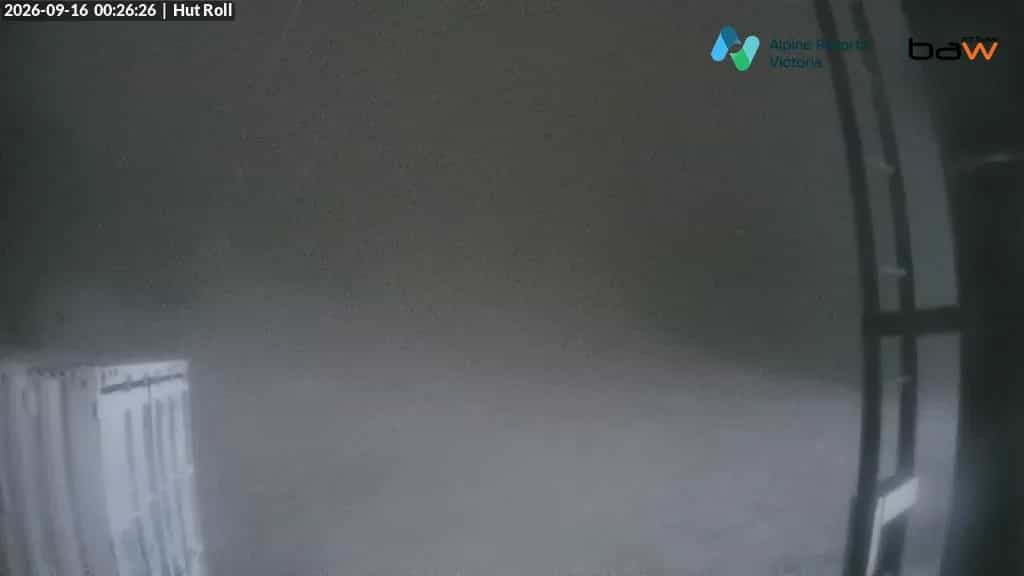 Mt Baw Baw Hut Roll webcam frame captured 16 September 2026 at 12:27 am AEST