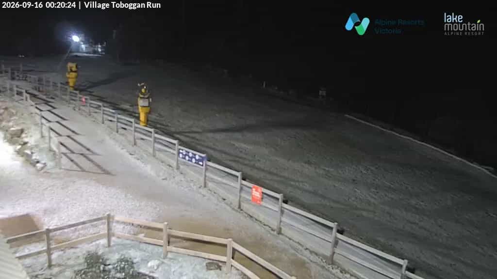 Lake Mountain Village Toboggan Run webcam frame captured 16 September 2026 at 12:20 am AEST