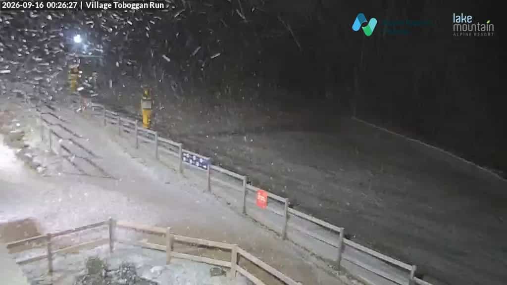 Lake Mountain Village Toboggan Run webcam frame captured 16 September 2026 at 12:26 am AEST