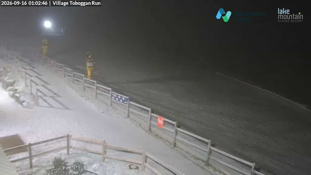 Lake Mountain Village Toboggan Run webcam frame captured 16 September 2026 at 1:02 am AEST