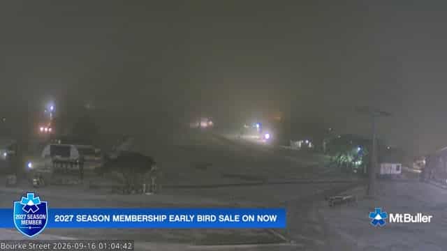 Mt Buller Bourke Street Live webcam frame captured 16 September 2026 at 1:05 am AEST