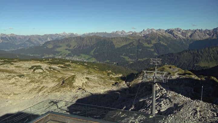 Hirschegg Ifenbahn Upper Station webcam frame captured 15 September 2026 at 5:20 pm GMT+2