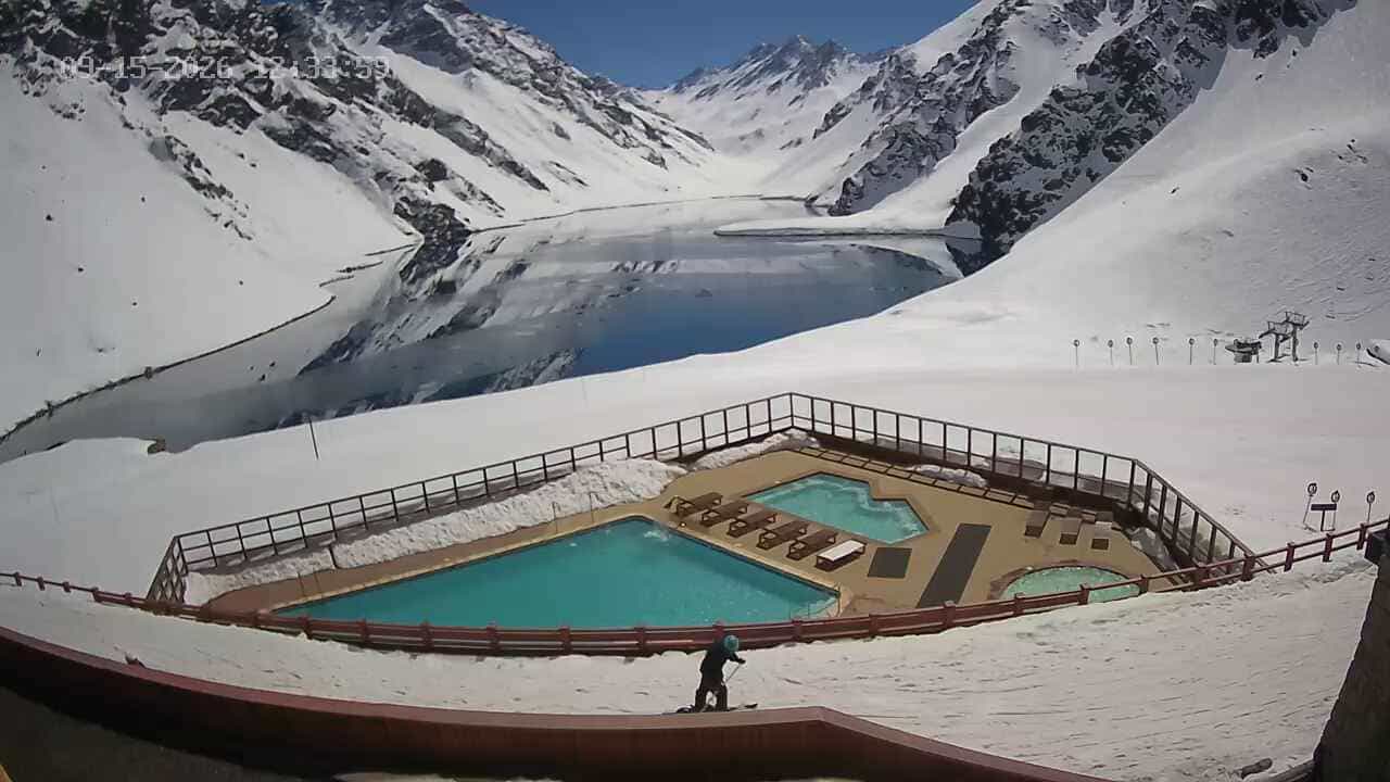 Portillo Inca Lake webcam frame captured 15 September 2026 at 12:34 pm GMT-3