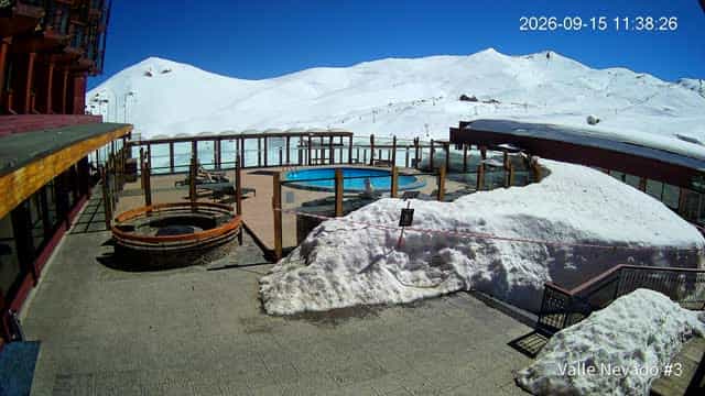 Valle Nevado Pool webcam frame captured 15 September 2026 at 12:38 pm GMT-3