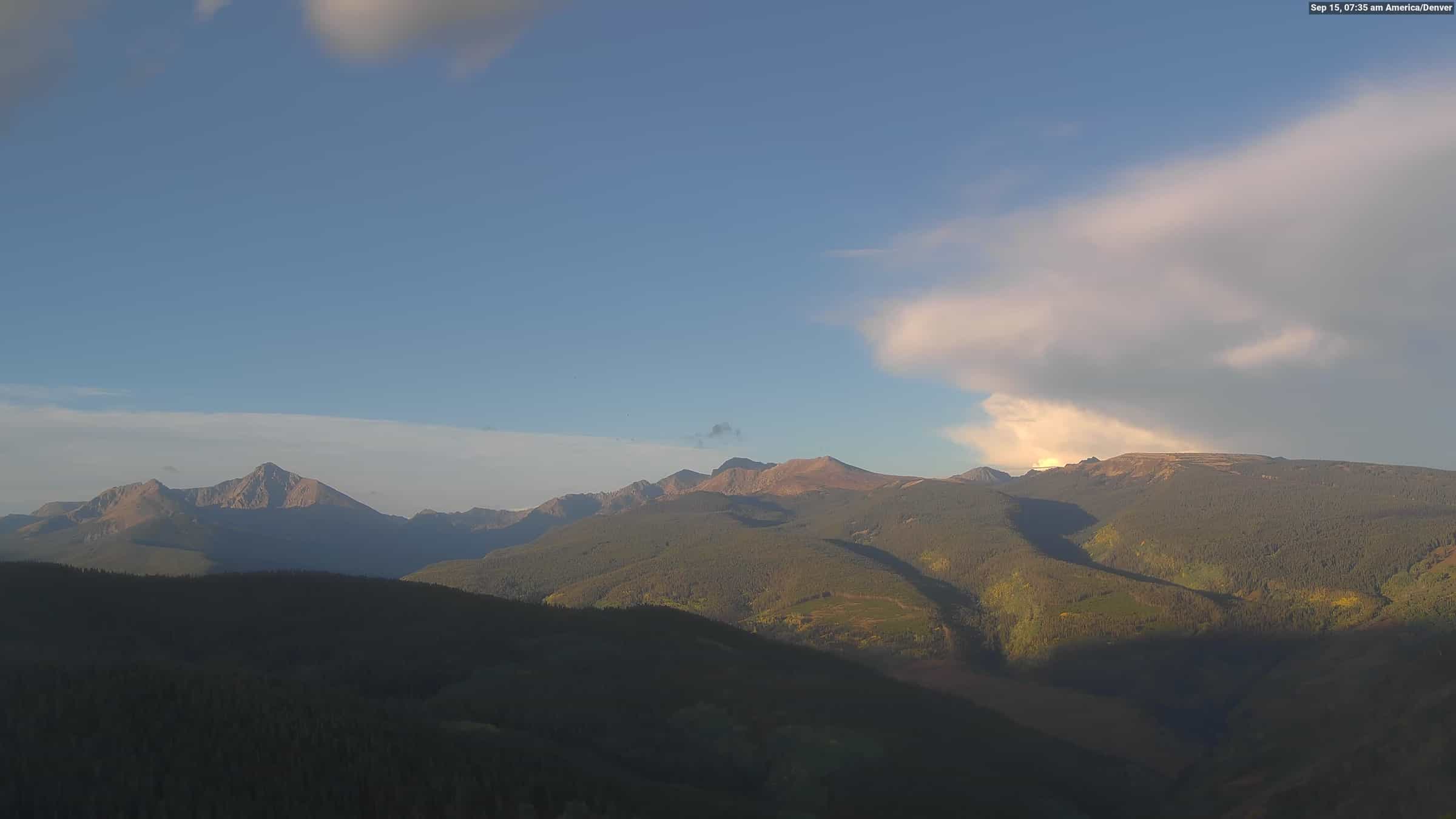 Vail Eagle's Nest webcam frame captured 15 September 2026 at 7:36 am GMT-6