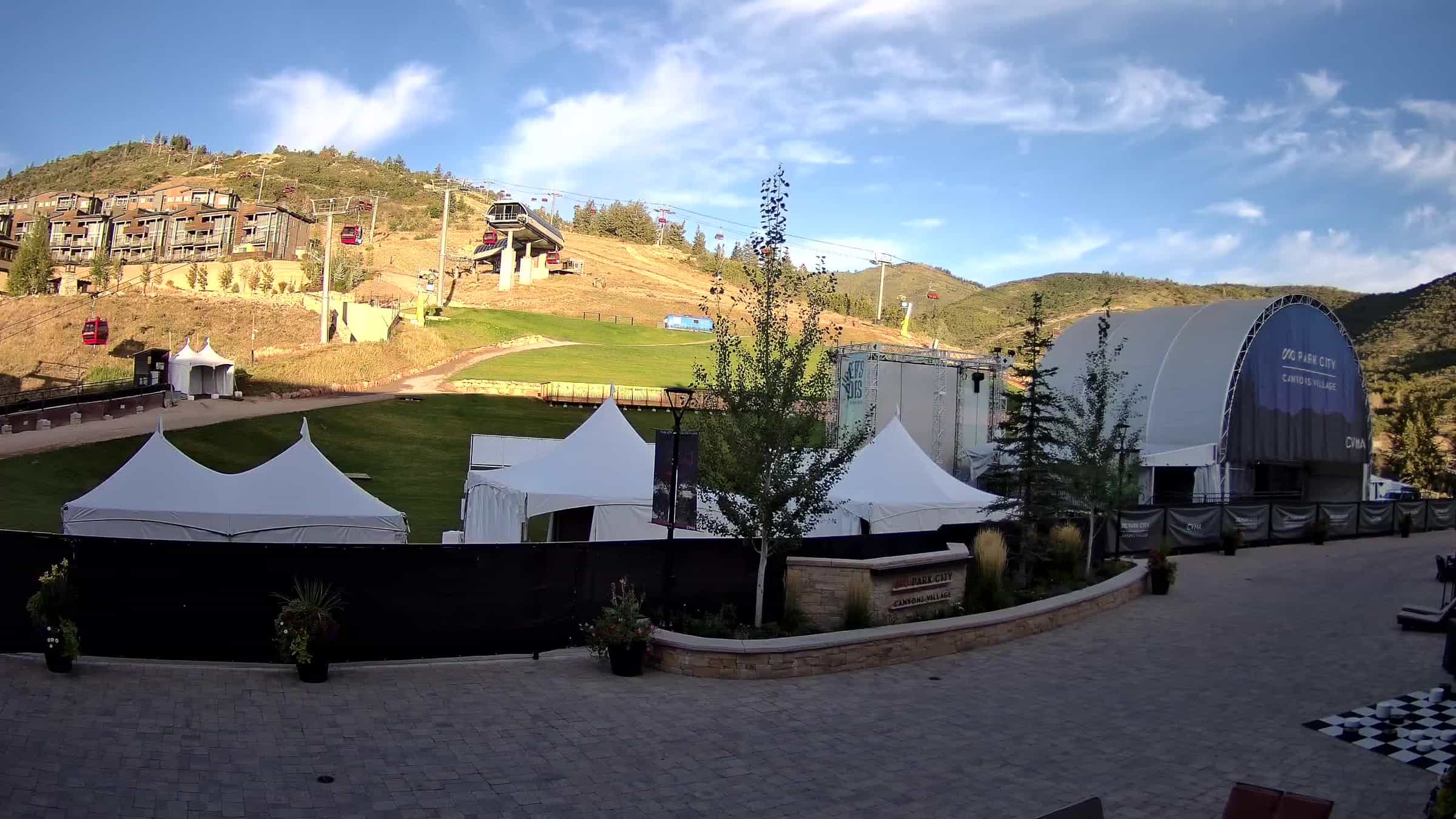 Park City Canyons Village Ski Beach webcam frame captured 15 September 2026 at 7:44 am GMT-6