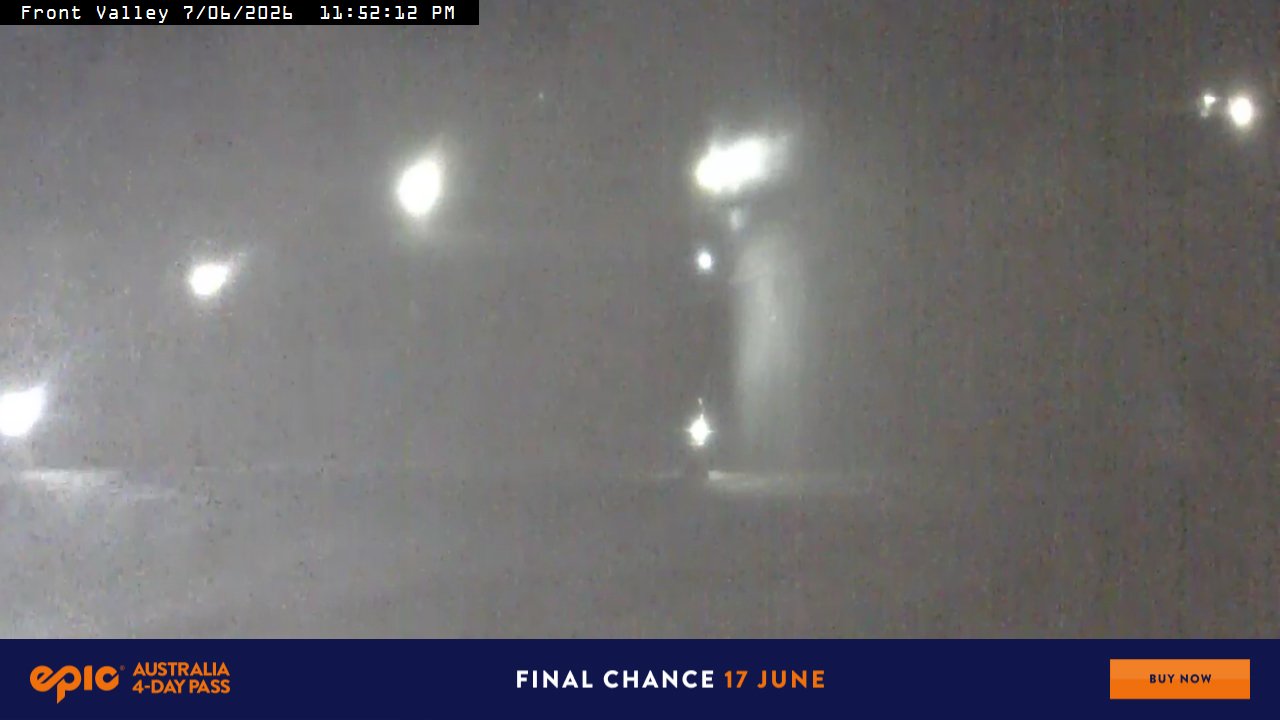 Perisher Front Valley snow cam captured at 7 June 2026 at 11:58 pm AEST