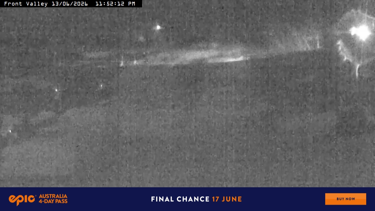 Perisher Front Valley snow cam captured at 13 June 2026 at 11:56 pm AEST