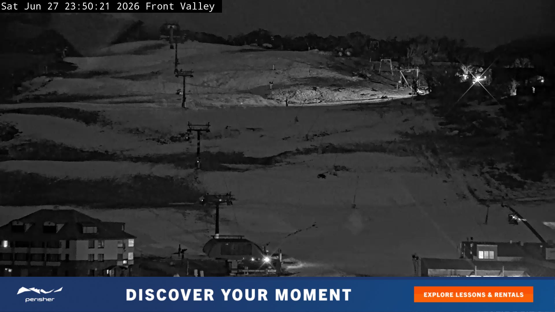 Perisher Front Valley snow cam captured at 27 June 2026 at 11:50 pm AEST
