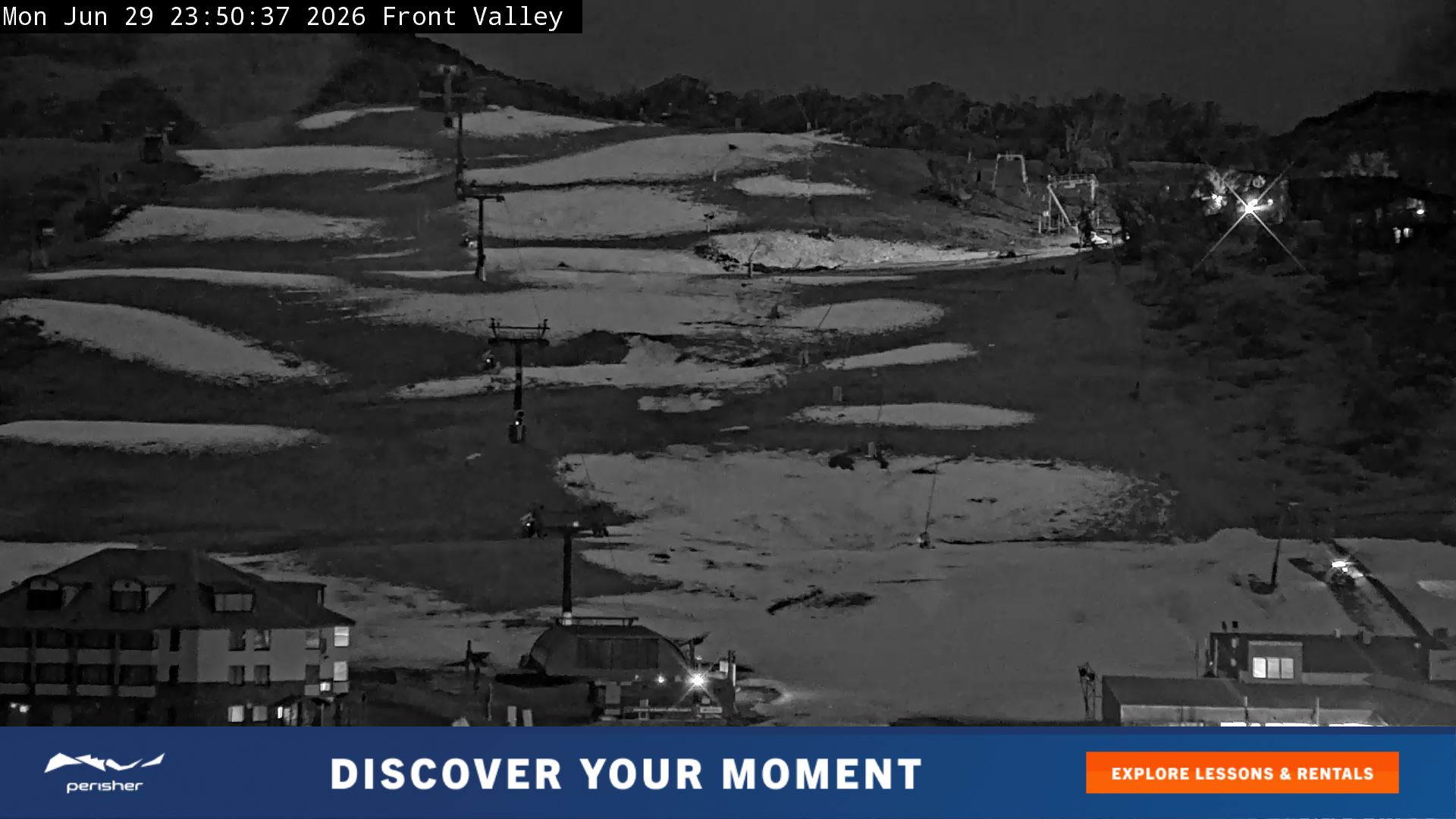 Perisher Front Valley snow cam captured at 29 June 2026 at 11:53 pm AEST