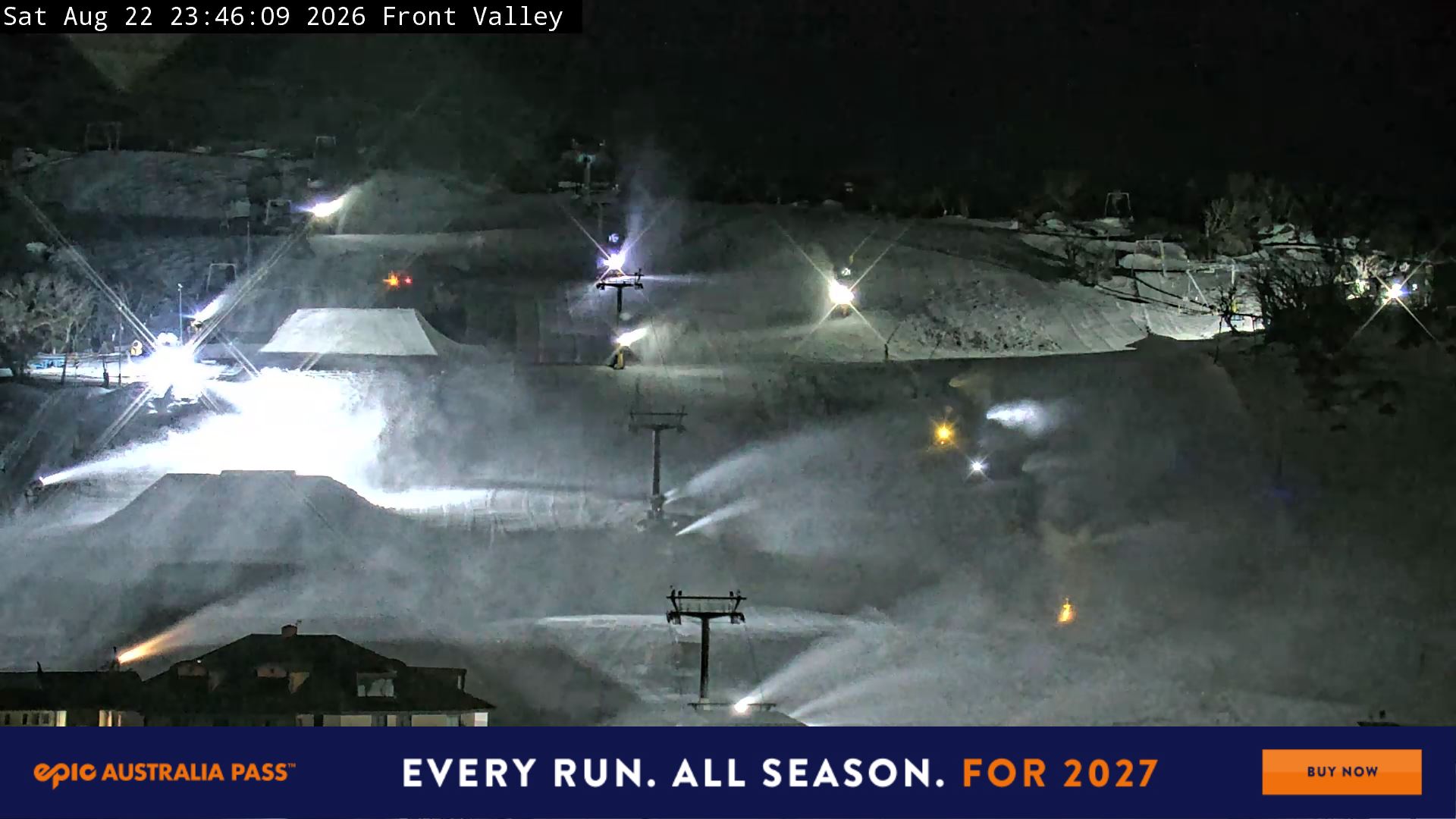 Perisher Front Valley snow cam captured at 22 August 2026 at 11:51 pm AEST