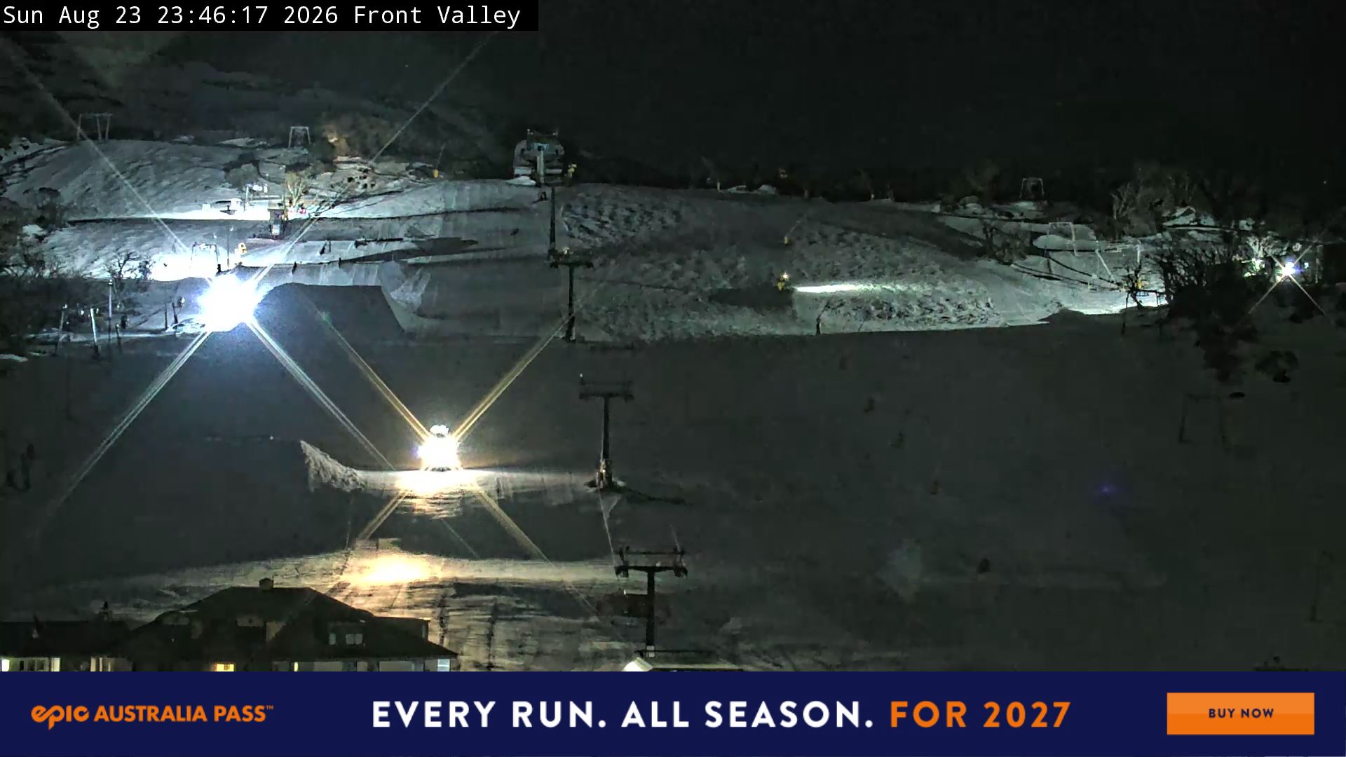 Perisher Front Valley snow cam captured at 23 August 2026 at 11:52 pm AEST