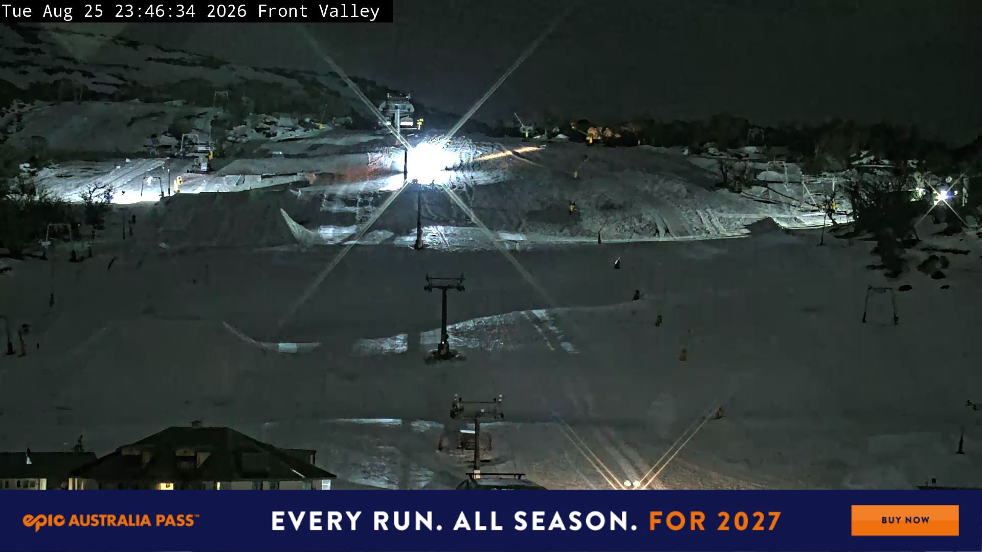Perisher Front Valley snow cam captured at 25 August 2026 at 11:54 pm AEST