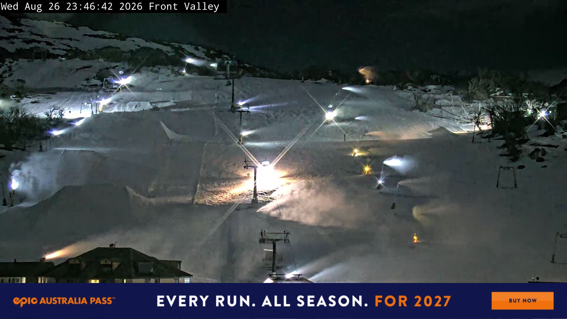 Perisher Front Valley snow cam captured at 26 August 2026 at 11:55 pm AEST