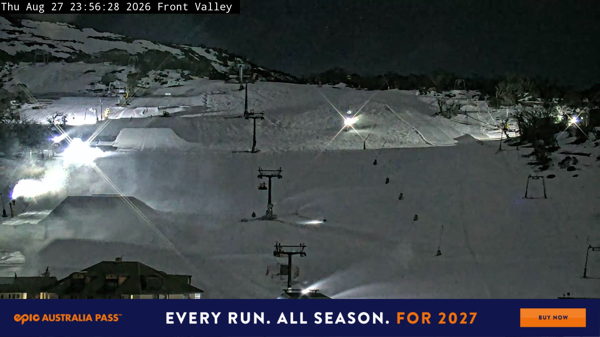 Perisher Front Valley snow cam captured at 27 August 2026 at 11:56 pm AEST