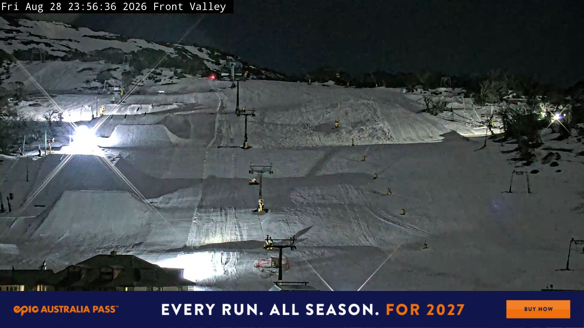 Perisher Front Valley snow cam captured at 28 August 2026 at 11:57 pm AEST