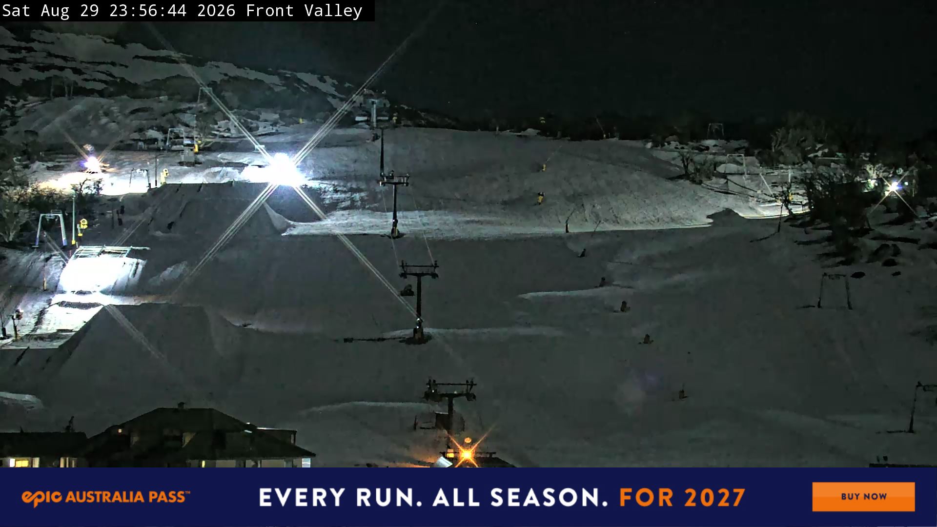 Perisher Front Valley snow cam captured at 29 August 2026 at 11:58 pm AEST