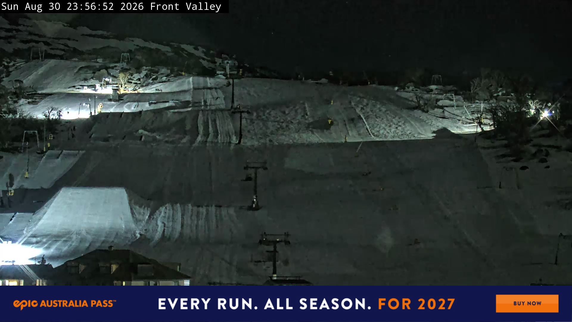 Perisher Front Valley snow cam captured at 30 August 2026 at 11:59 pm AEST
