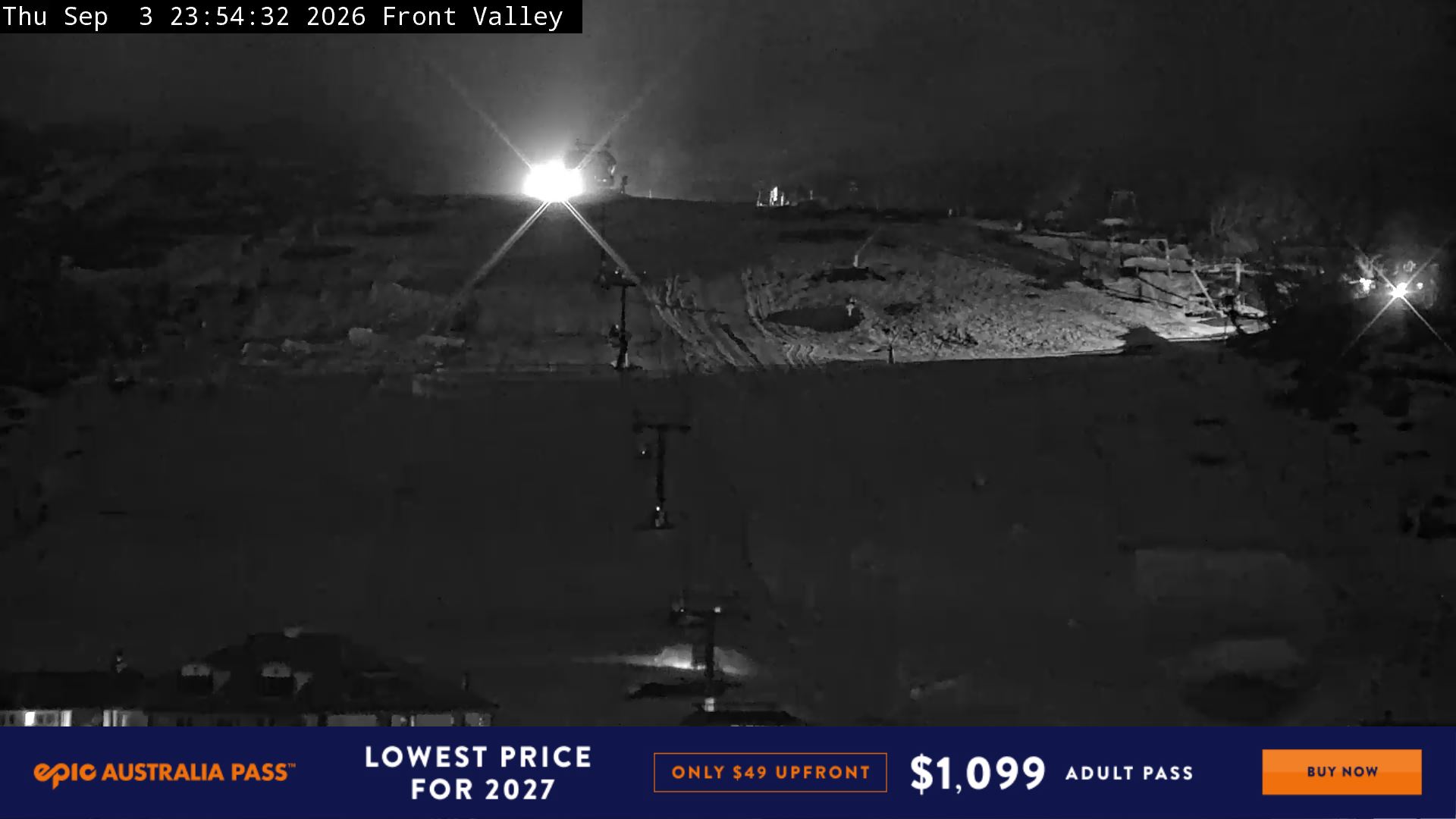 Perisher Front Valley snow cam captured at 3 September 2026 at 11:54 pm AEST