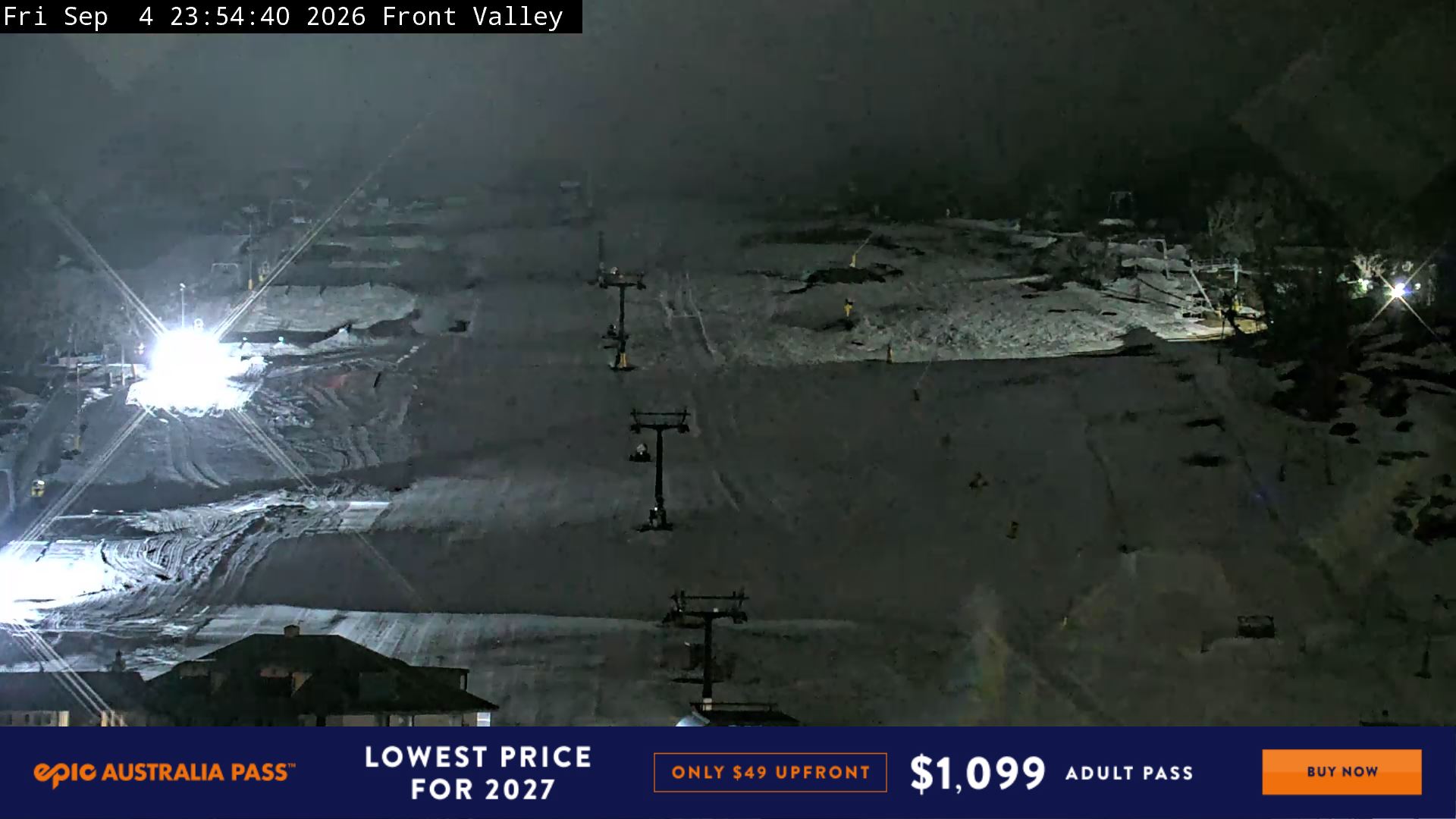 Perisher Front Valley snow cam captured at 4 September 2026 at 11:55 pm AEST