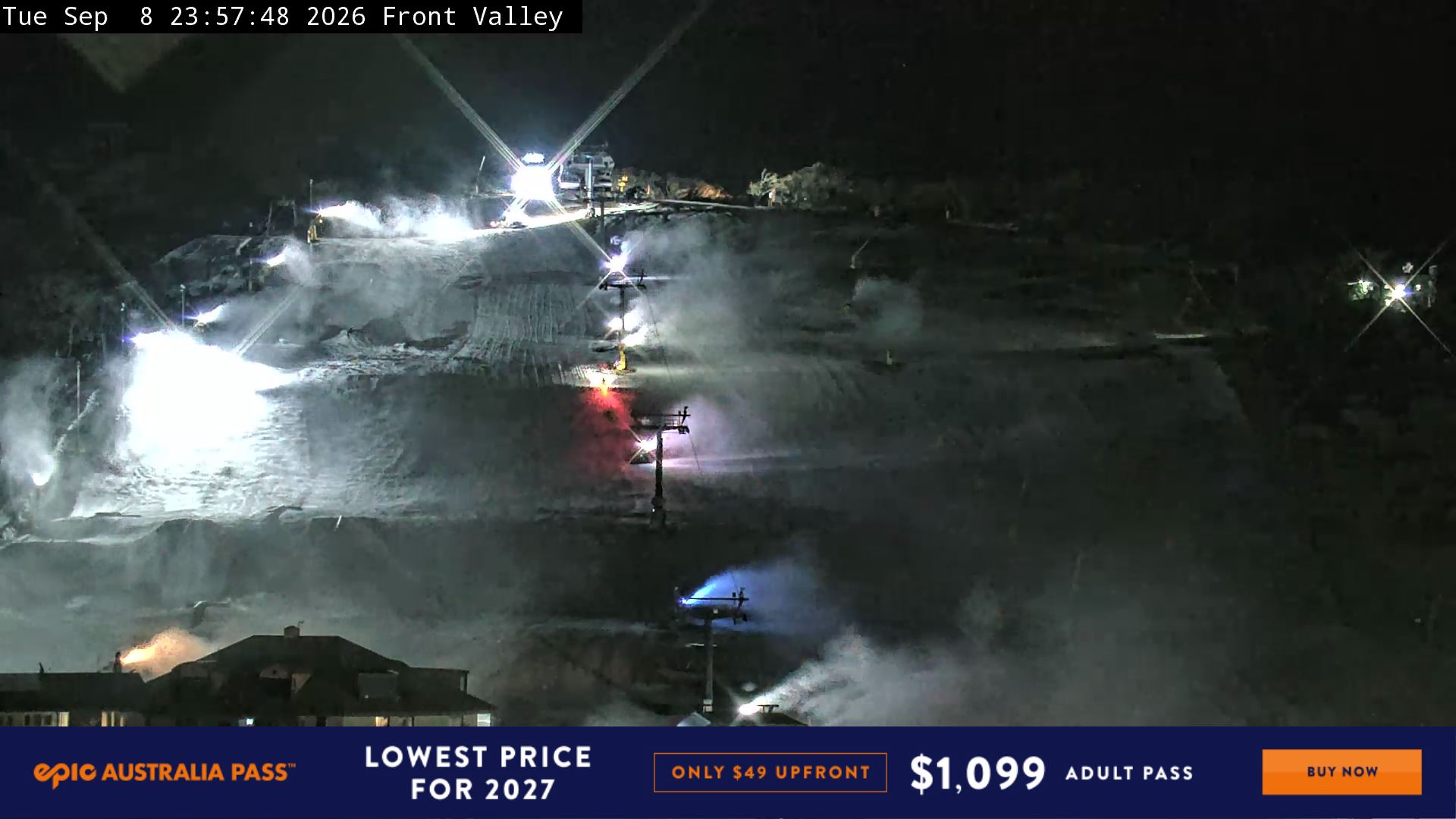 Perisher Front Valley snow cam captured at 8 September 2026 at 11:58 pm AEST