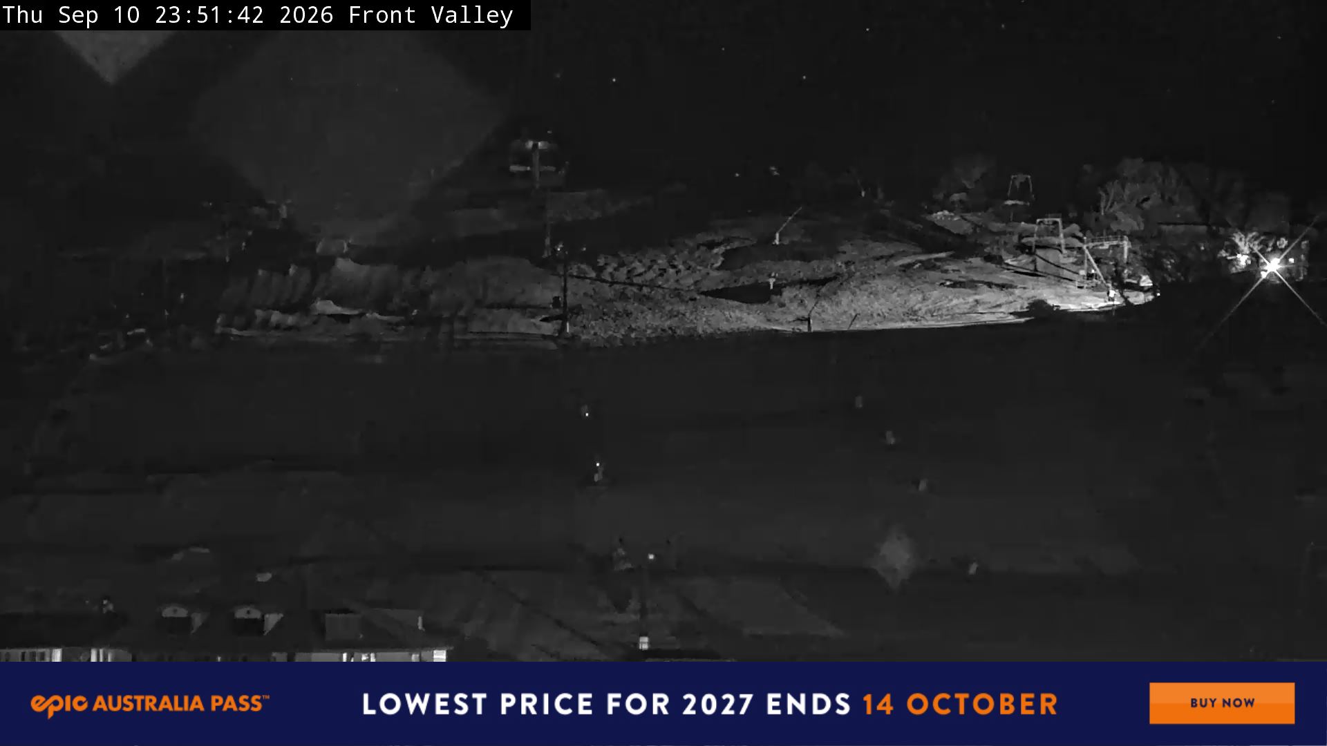 Perisher Front Valley snow cam captured at 10 September 2026 at 11:58 pm AEST