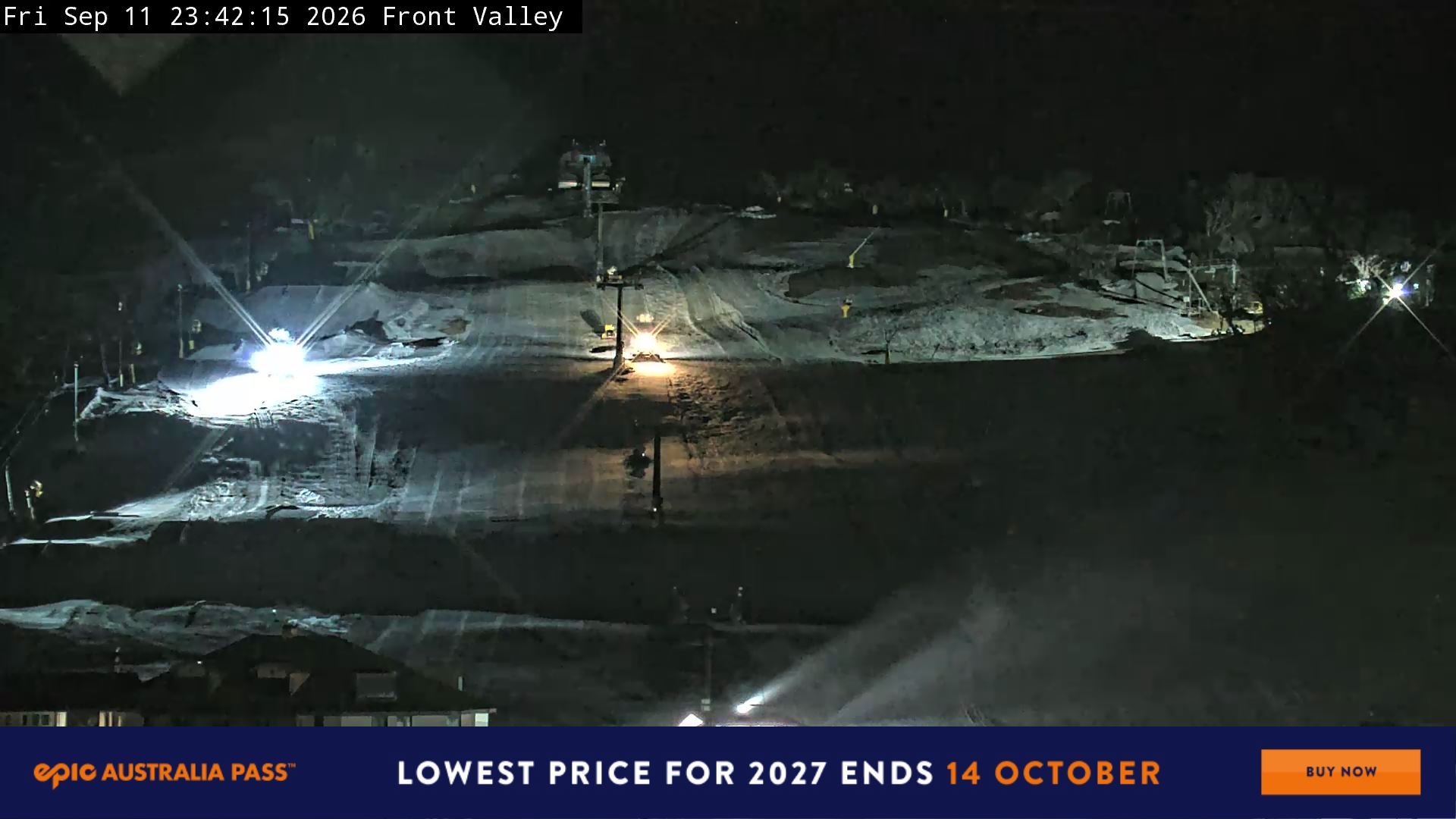 Perisher Front Valley snow cam captured at 11 September 2026 at 11:51 pm AEST