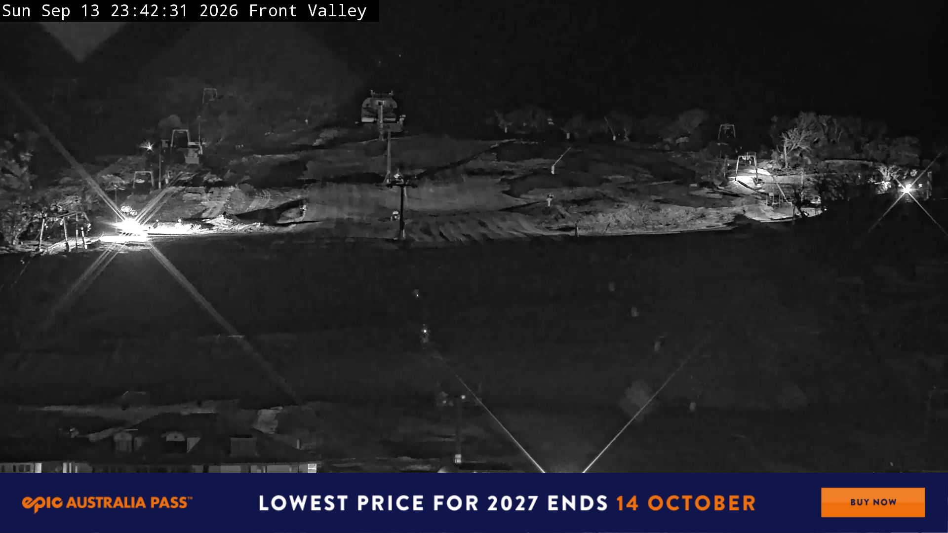 Perisher Front Valley snow cam captured at 13 September 2026 at 11:49 pm AEST