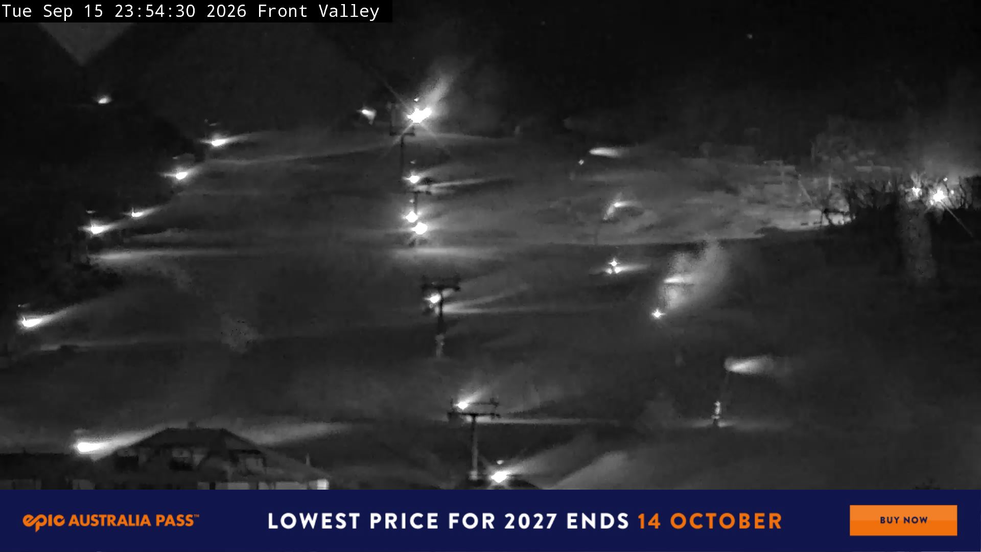 Perisher Front Valley snow cam captured at 15 September 2026 at 11:55 pm AEST