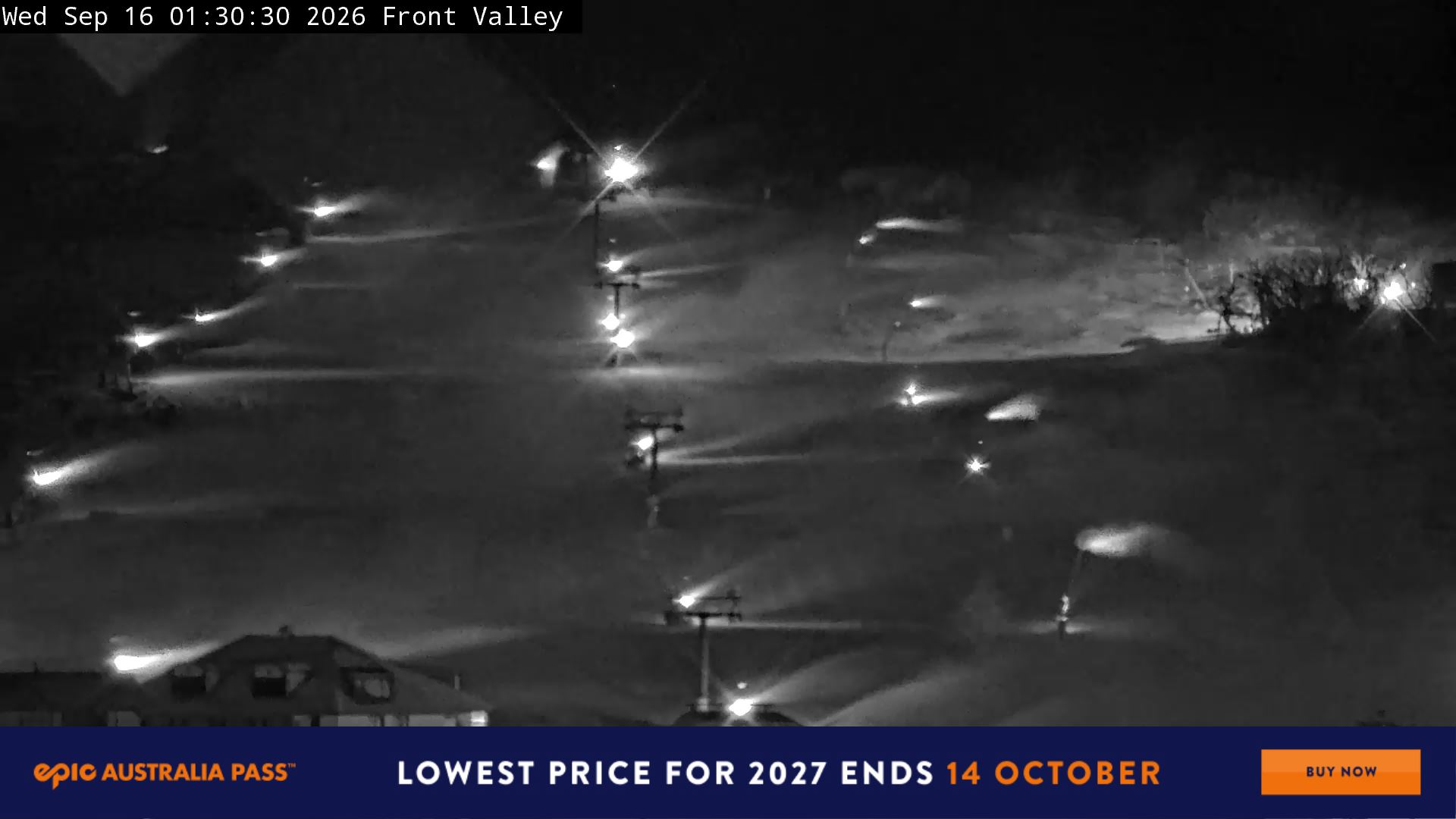 Perisher Front Valley snow cam captured at 16 September 2026 at 1:34 am AEST