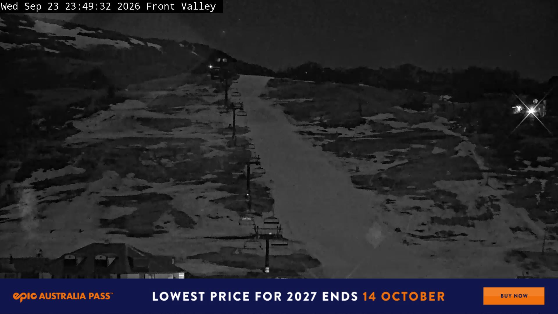 Perisher Front Valley snow cam captured at 23 September 2026 at 11:56 pm AEST