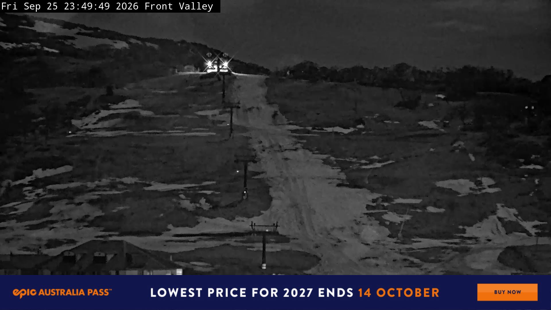 Perisher Front Valley snow cam captured at 25 September 2026 at 11:51 pm AEST