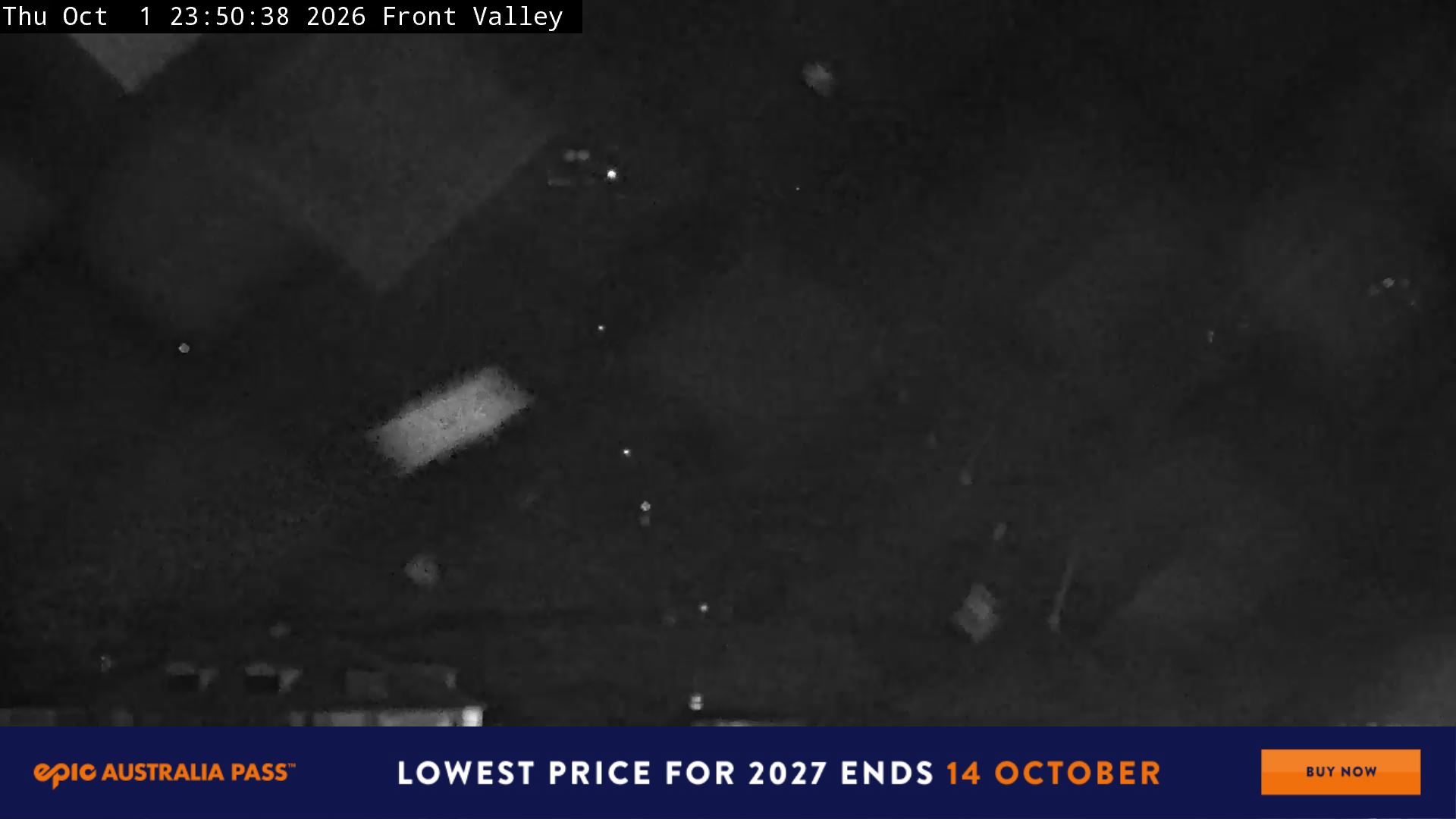 Perisher Front Valley snow cam captured at 1 October 2026 at 11:52 pm AEST