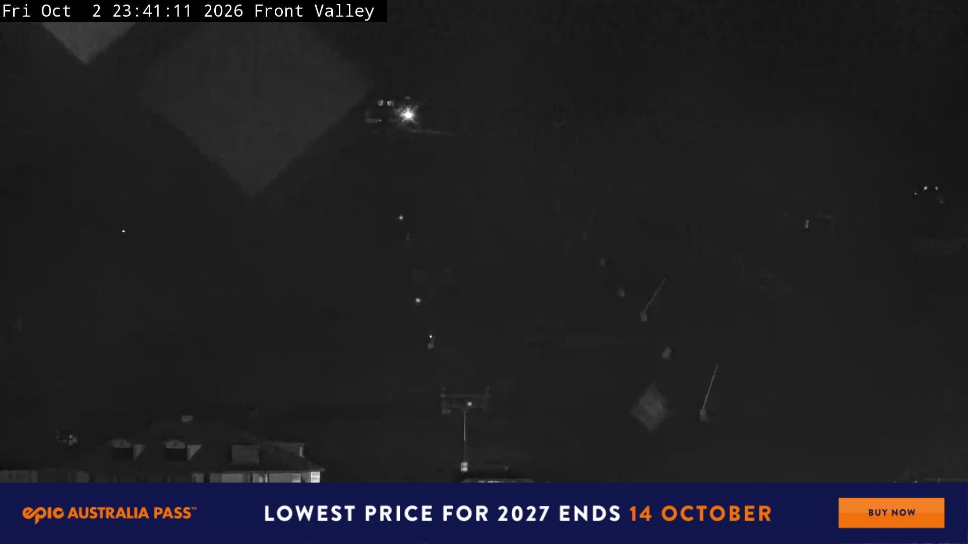 Perisher Front Valley snow cam captured at 2 October 2026 at 11:45 pm AEST