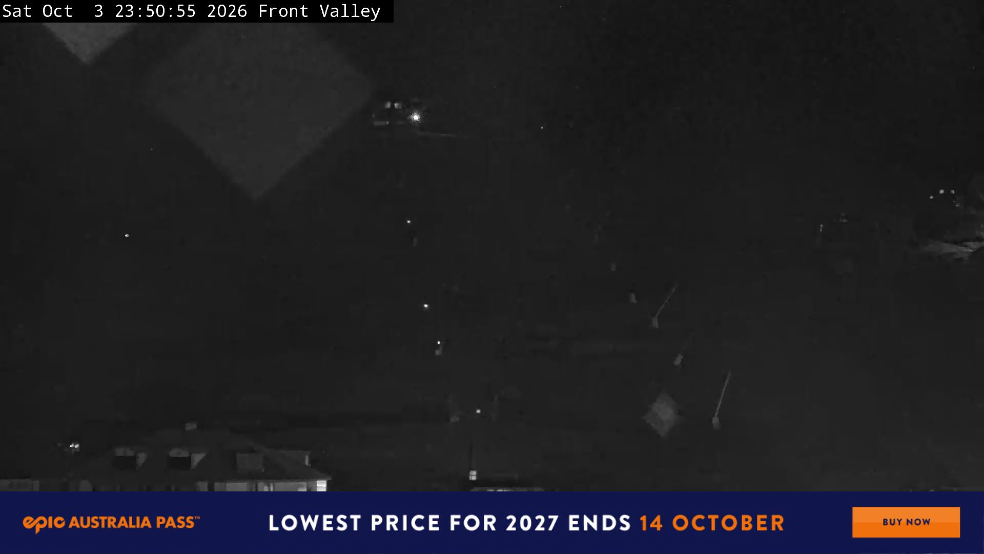 Perisher Front Valley snow cam captured at 3 October 2026 at 11:59 pm AEST