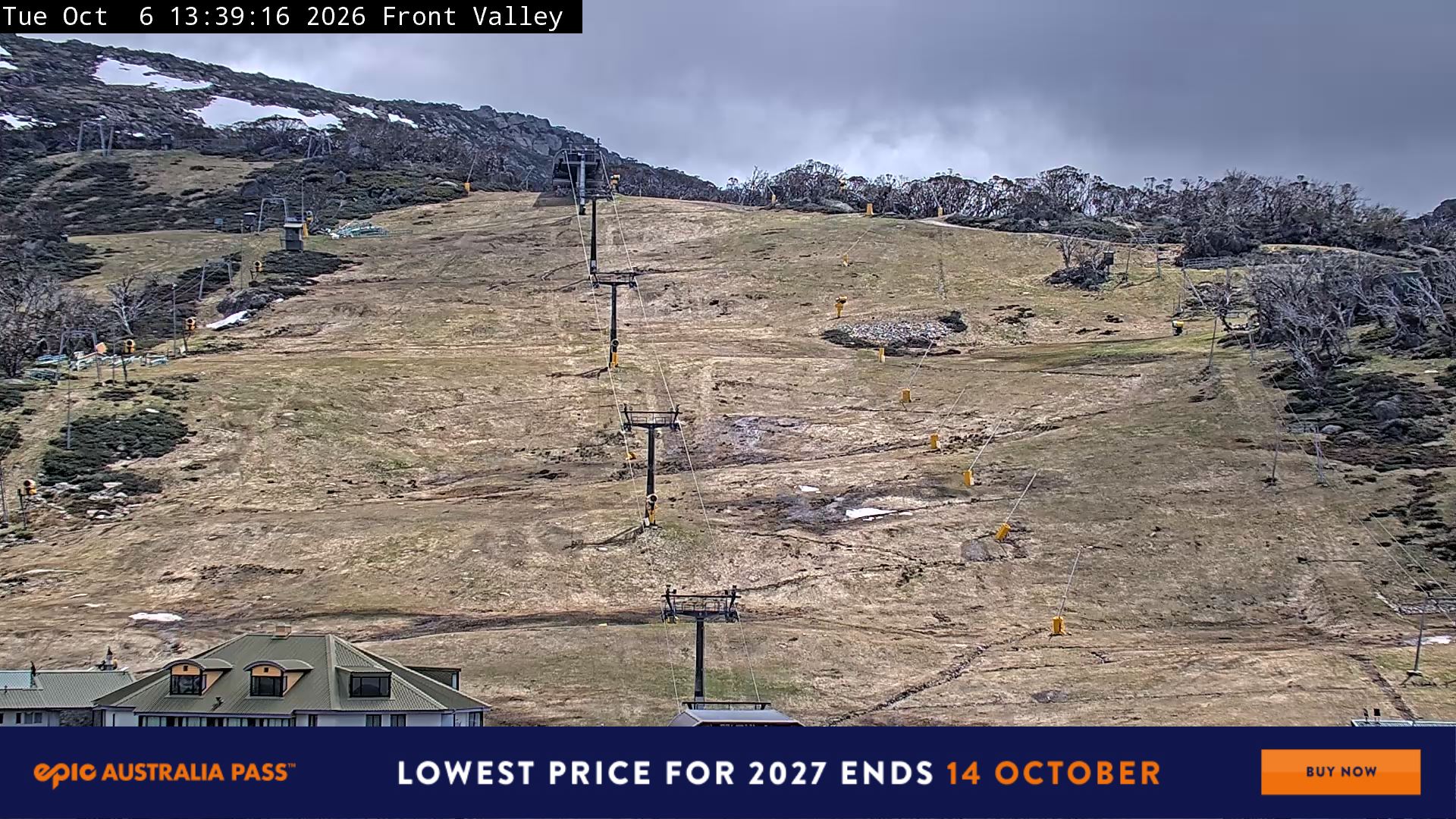 Perisher Front Valley snow cam captured at 6 October 2026 at 1:40 pm AEDT