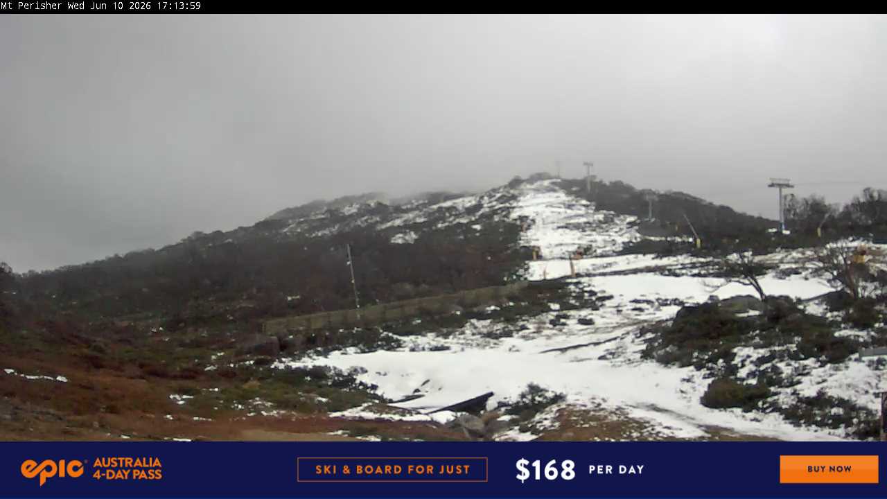 Perisher Mt Perisher snow cam captured at 10 June 2026 at 6:02 pm AEST