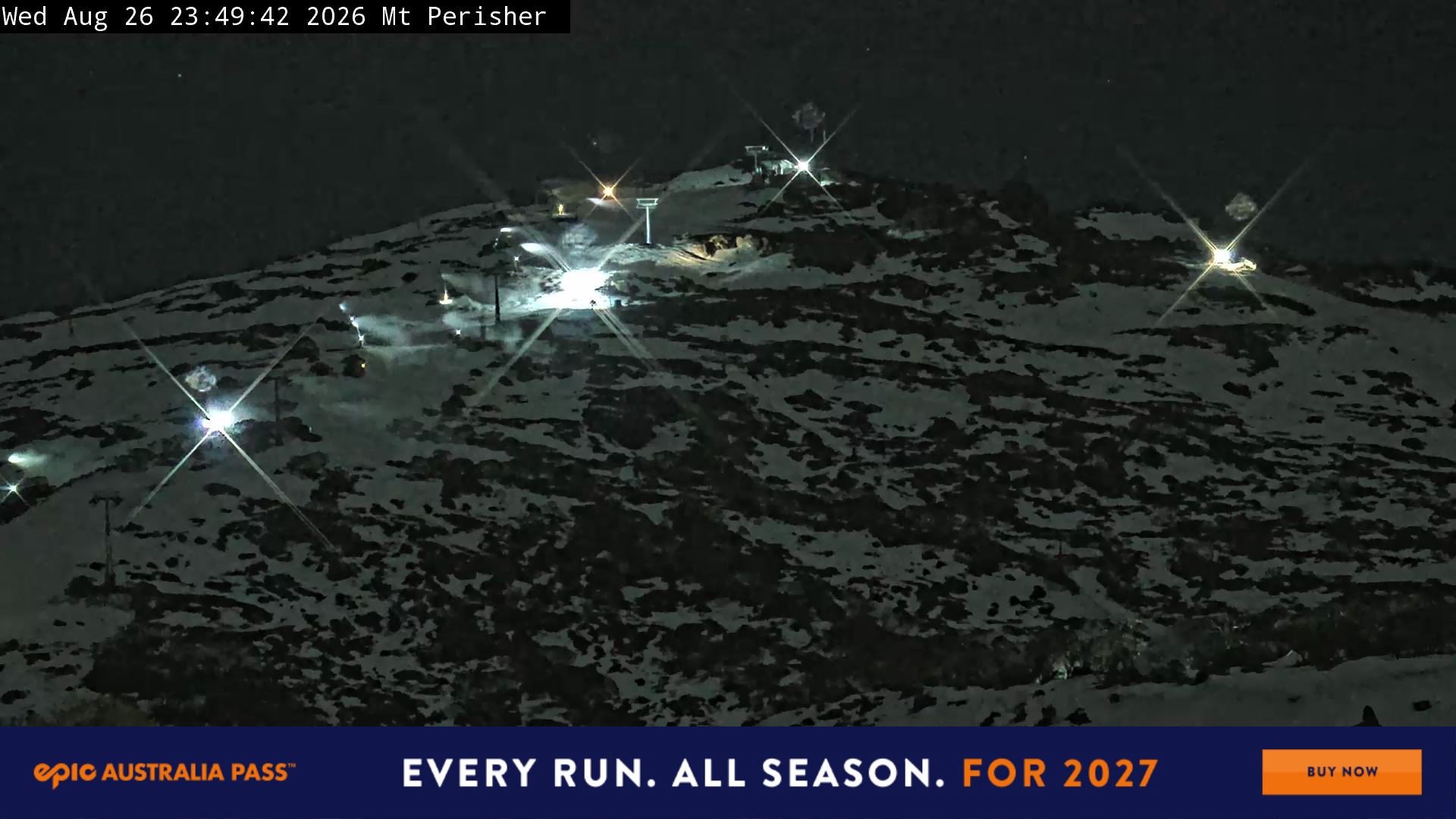 Perisher Mt Perisher snow cam captured at 26 August 2026 at 11:56 pm AEST