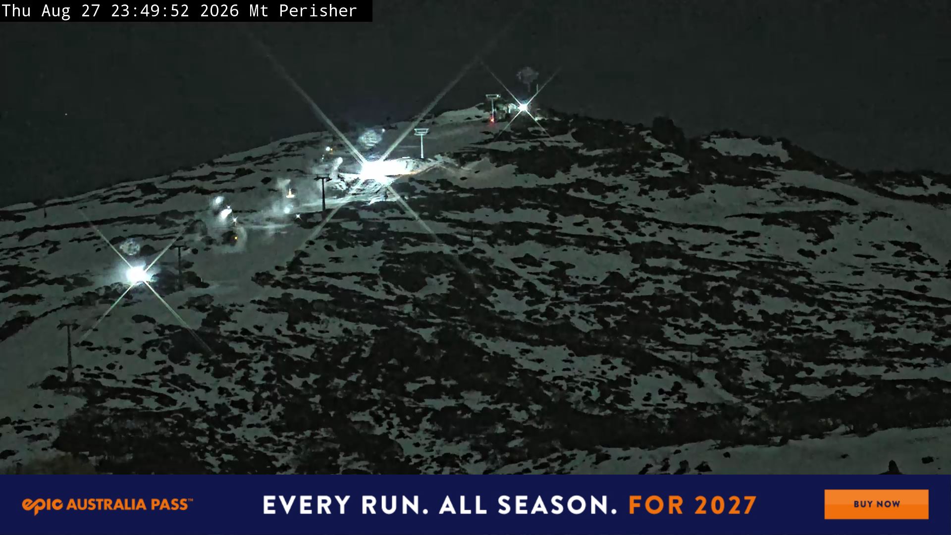 Perisher Mt Perisher snow cam captured at 27 August 2026 at 11:57 pm AEST