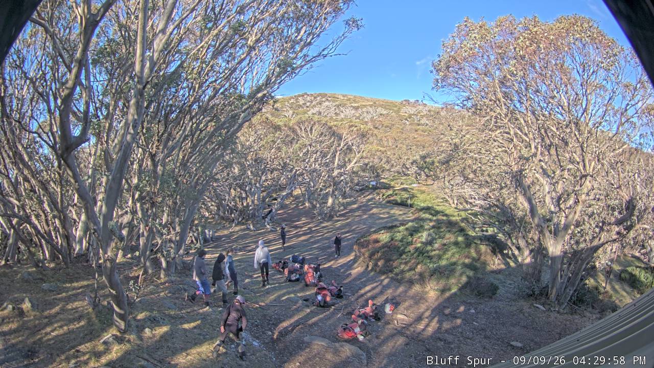 Mt Stirling Bluff Spur snow cam captured at 9 September 2026 at 4:39 pm AEST