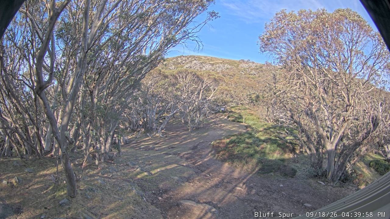 Mt Stirling Bluff Spur snow cam captured at 18 September 2026 at 4:50 pm AEST