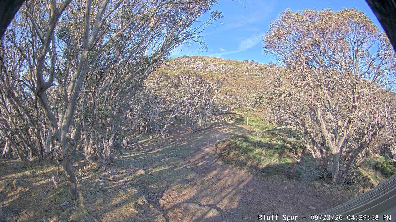 Mt Stirling Bluff Spur snow cam captured at 23 September 2026 at 4:47 pm AEST