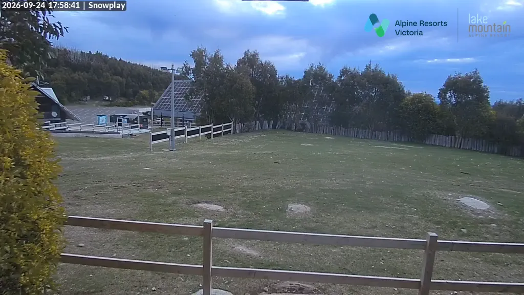 Lake Mountain Snow Play Area snow cam captured at 24 September 2026 at 6:01 pm AEST