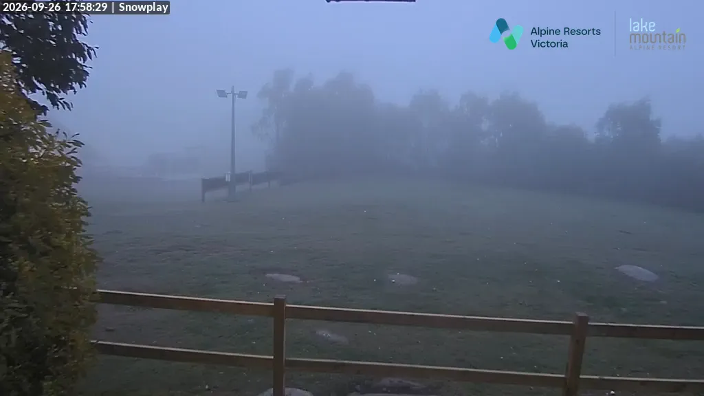 Lake Mountain Snow Play Area snow cam captured at 26 September 2026 at 5:59 pm AEST