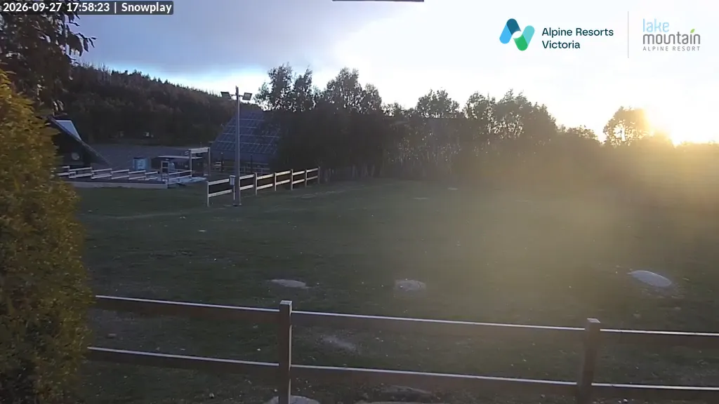Lake Mountain Snow Play Area snow cam captured at 27 September 2026 at 6:20 pm AEST