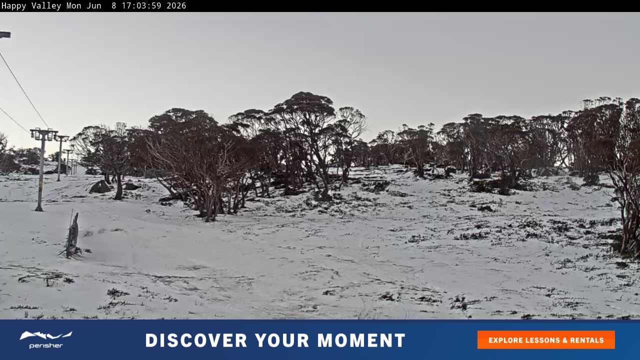 Perisher Happy Valley snow cam captured at 8 June 2026 at 6:22 pm AEST
