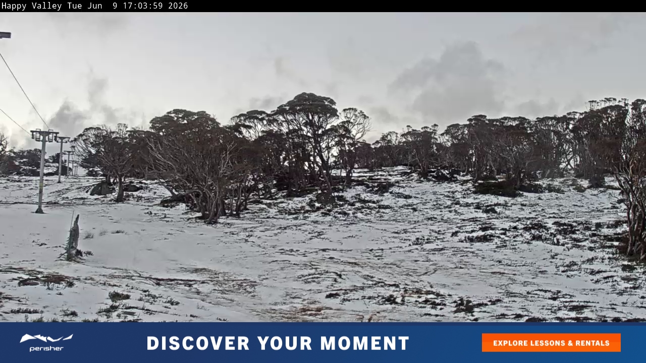 Perisher Happy Valley snow cam captured at 9 June 2026 at 5:04 pm AEST